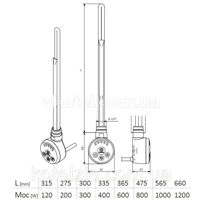 Тэн Terma MEG -0.3 300-600 W для полотенцесушителей (белый)