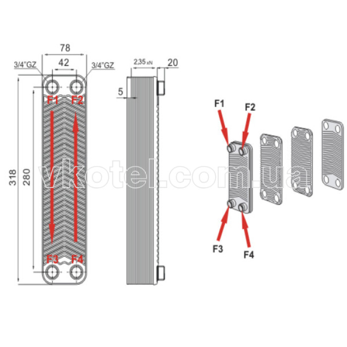Пластинчастий теплообмінник IMS B3-020-20 3/4 (30-40кВт)