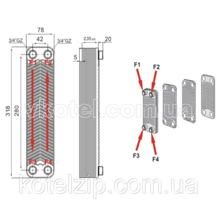 Пластинчастий теплообмінник IMS B3-020-40 3/4 (60-80кВт)