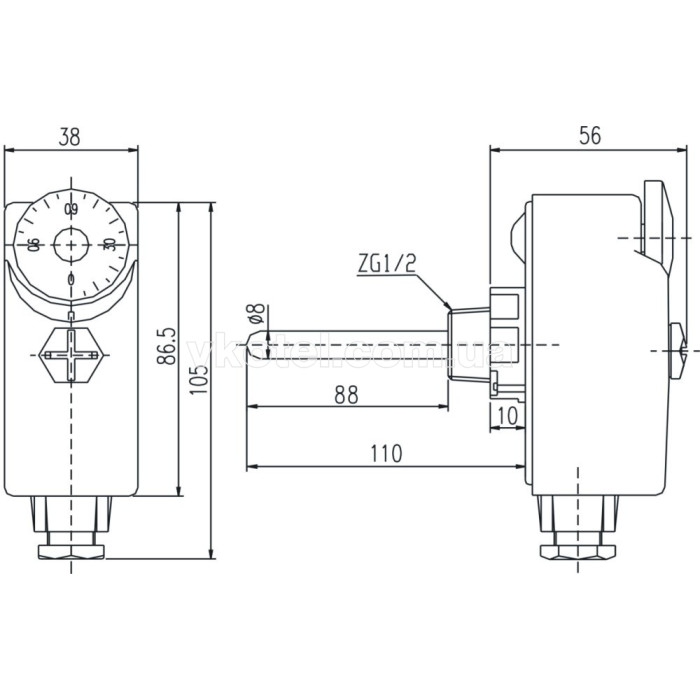 Термостат 0-90С° погружный WPR-90GA 100 мм