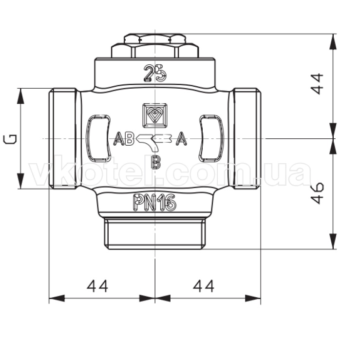 Термосмесительный трехходовой клапан HERZ Teplomix DN 25 1 1\4  55C 1776613 с отключаемым байпасом