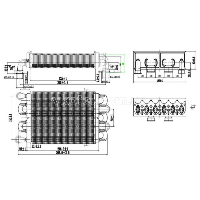 Бітермічний теплообмінник Ariston Egis 24 kw ( після 2008 р.), (короткий-220 мм) - 65106300