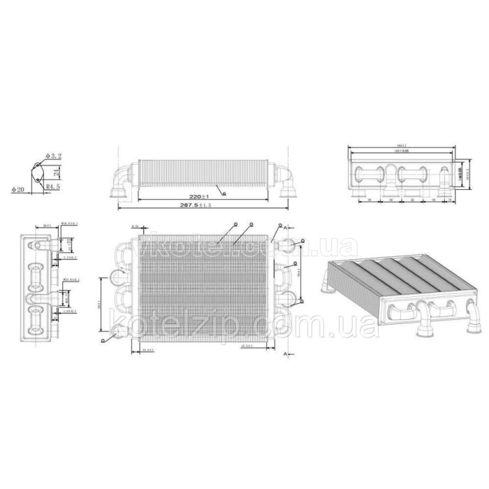 Теплообмінник для котла Ferroli Domiproject C32D, Domina C28 N 39842540, 37405901, 39842570
