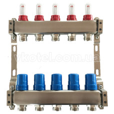 501107 Колектор теплої підлоги на 7 контурів, з витратомірами, нерж.сталь Tervix Pro Line